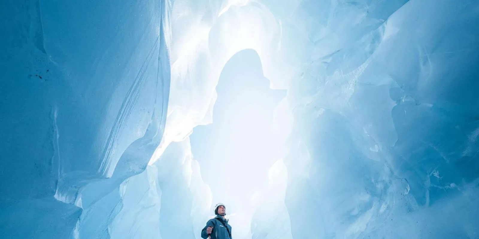 Tall translucent blue ice walls